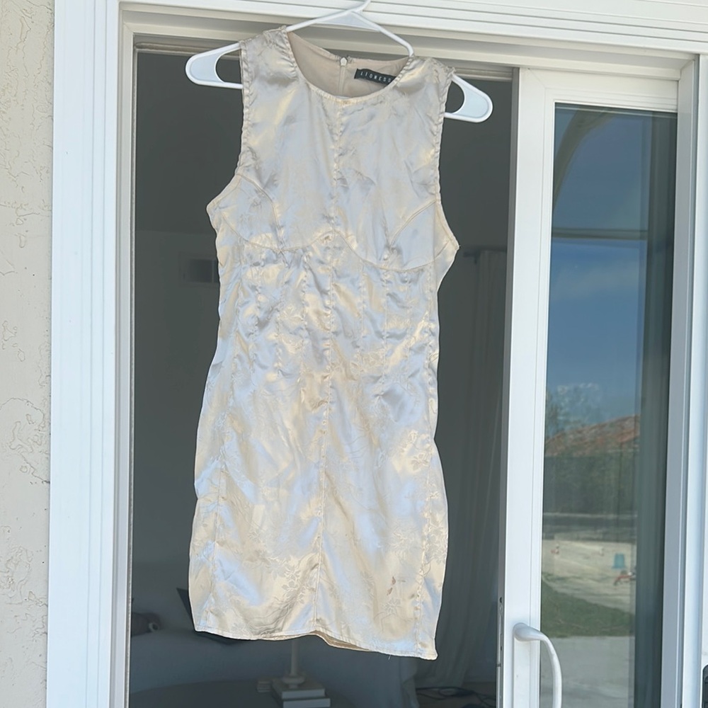 Cream Ruched Sheath Dress